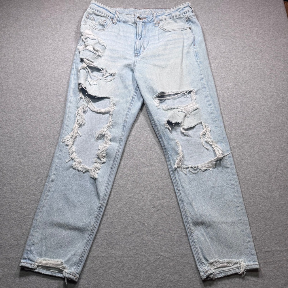 American Eagle Strigid Ripped Distressed Straight Leg Jeans Light Wash Women 12
